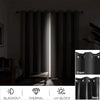 Blackout thermal window drapes shown in a dark room with a vertical light strip detail.