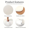 A white non-slip floor mat showing features like soft touch, skid-proof backing, exquisite lock side, and moisture-proof laye