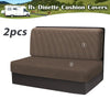 Two brown stretchable cushion covers for an RV dinette seat with anti-slip backing.