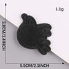 A black embroidered leather patch is shown against a white background, with dimensions of 1.1g and 5.5cm.