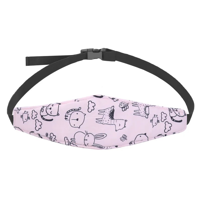 Pink patterned head support pillow for a baby car seat