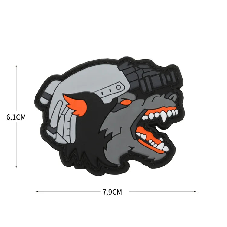 A black and gray glow-in-the-dark skull biker patch featuring a motorcycle helmet design.