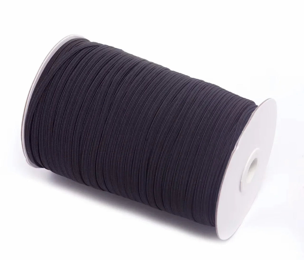A roll of black adjustable elastic bands for garments.