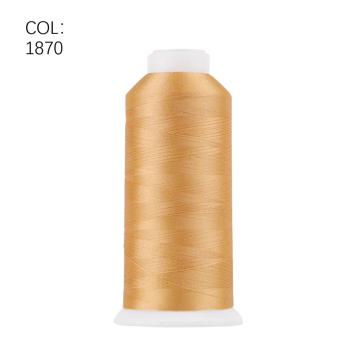 A roll of gold-colored polyester embroidery thread with a white core.