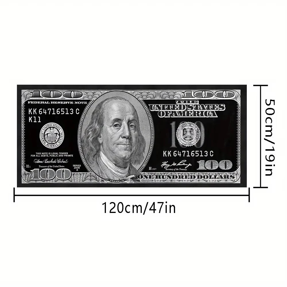 A black $100 United States Federal Reserve Note displayed next to a ruler for scale.