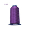 A spool of purple high tenacity polyester embroidery thread with a blue cap.