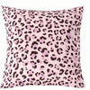 A square decorative pillow cover with a pink leopard print pattern.