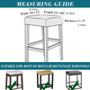 Measuring guide for barstools showing dimensions for width, length, and thickness