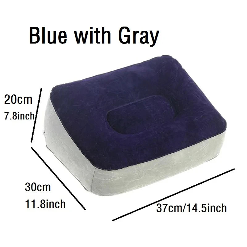 A rectangular blue with gray inflatable body support pillow shown from above.
