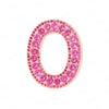 A pink letter O patch covered in small pink rhinestones.