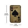 A rectangular tan embroidered patch featuring a large spade symbol and smaller suit symbols for poker.