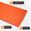 Orange silicone griddle mat cover designed to capture debris and liquids, heat resistant up to 446°F, and food-safe.