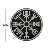 Black embroidered Valknut Viking patch featuring a hook and loop backing.
