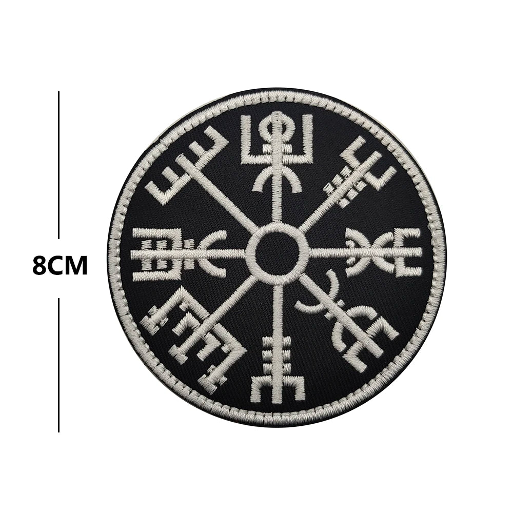 Black embroidered Valknut Viking patch featuring a hook and loop backing.