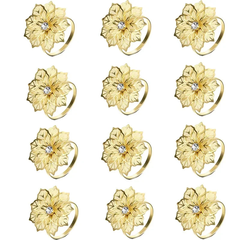 A set of elegant gold metal napkin rings designed for table decoration.