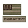 A military flag patch featuring the American flag design above the text IN GOD WE TRUST