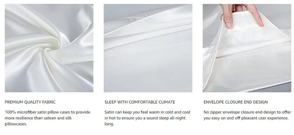 Close-up view of a silky satin pillow cover fabric showing its texture and drape.