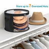 A clear storage container holds seven oversized hats, demonstrating multi-purpose fabric hat organization.