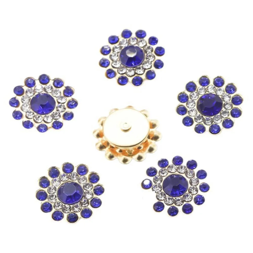 A set of multicolor sew-on rhinestone crystals, 14mm size, arranged in flower shapes.