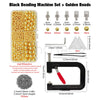 Black beading machine set with golden beads and various sized beads for crafting