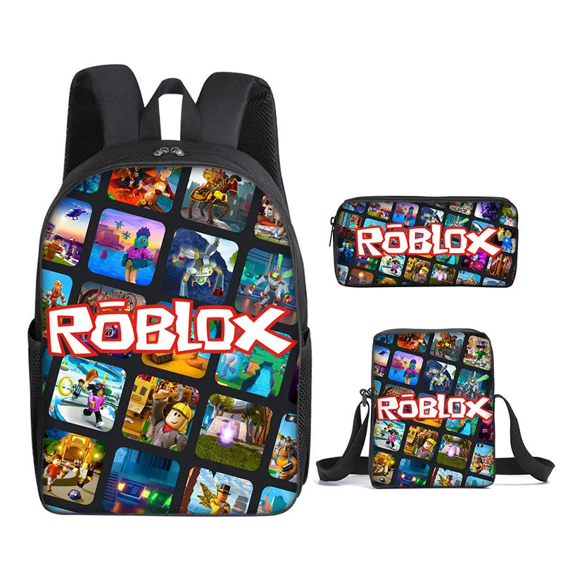 A set of three Roblox themed bags including a backpack and two cell phone cases
