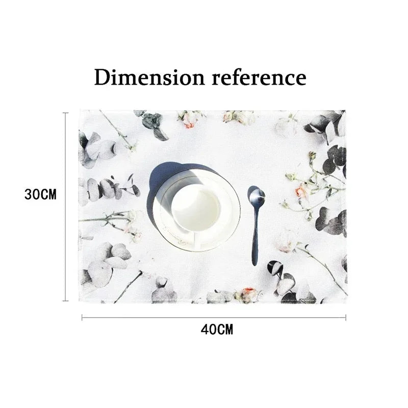 Dimension reference showing a white cup and spoon on a placemat with measurements of 30cm by 40cm.