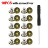 A set of ten metal jeans buttons and a screwdriver for repair kit