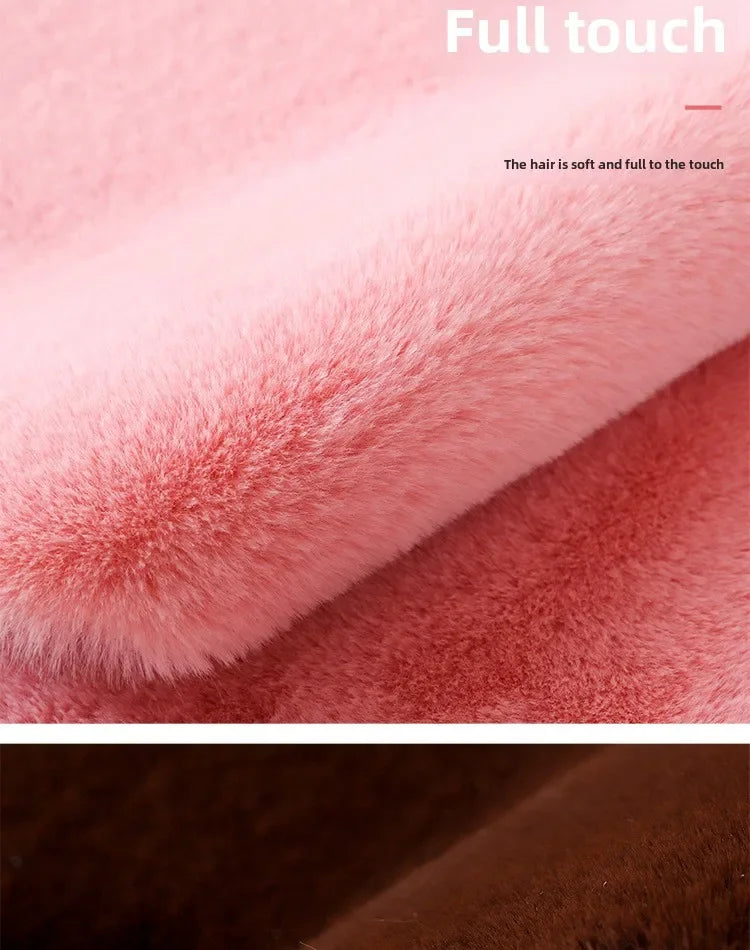 Close-up of a pink plush bear-shaped non-slip area rug showing soft, full-touch fur texture.