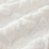 Close-up texture of white knitted faux fur pillow covers showing soft, fluffy fibers.