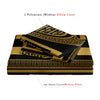 A set of black and gold geometric pillowcases and a duvet cover with intricate patterns.
