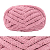A pink hand-knitted wool finger line scarf with a textured, ribbed pattern.