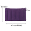 A purple portable inflatable travel pillow shown flat with dimensions 26cm x 43cm.