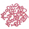 A collection of pink pearl rhinestone letter patches for DIY crafts