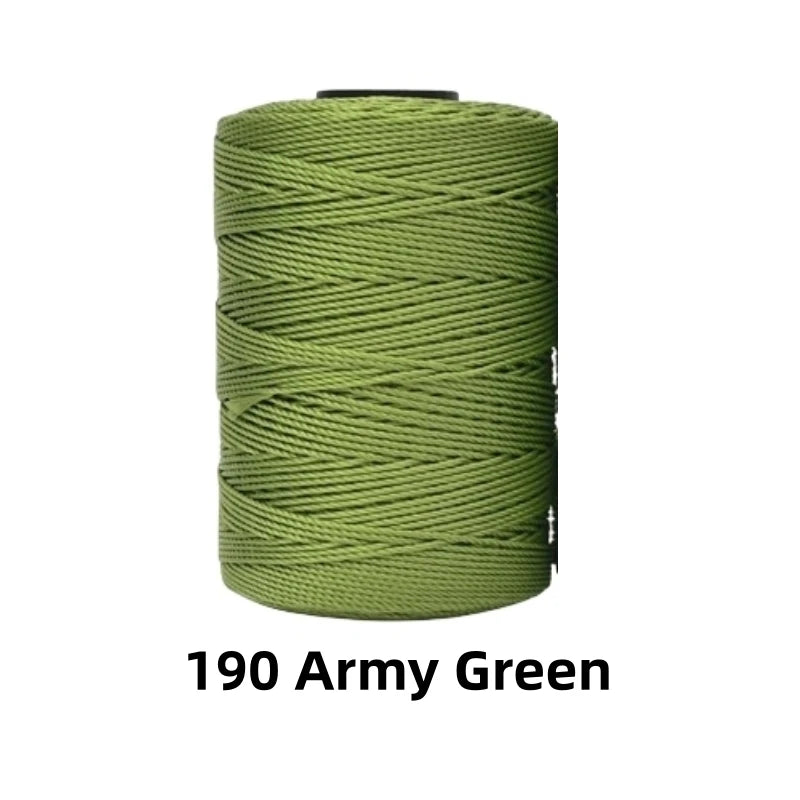A spool of 1.5mm Army Green ice silk crochet yarn measuring 200 meters for crafting.