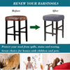 Before and after comparison of a bar stool slipcover protecting the stool from spills and stains.