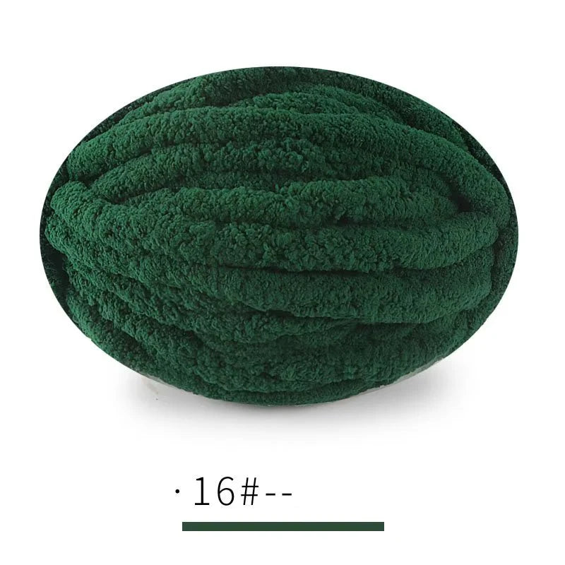A ball of dark green, extra thick hand-knitted yarn for crafting and gifts.