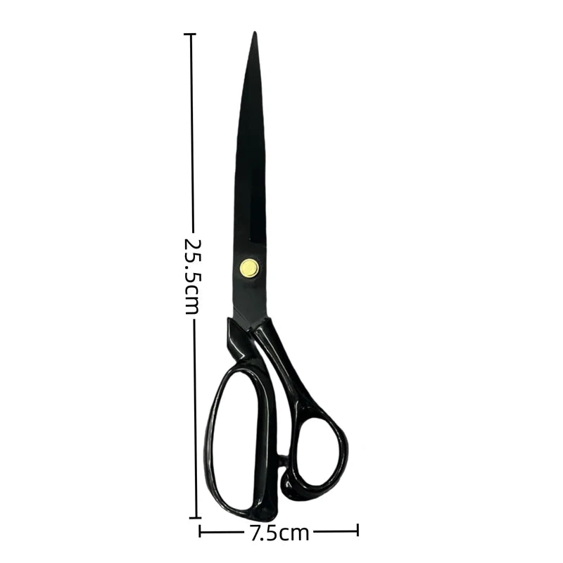 A black professional heavy duty fabric scissors with a pointed blade and handles.