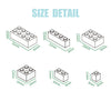 Size detail diagram showing various dimensions for high-tech puzzle building blocks.