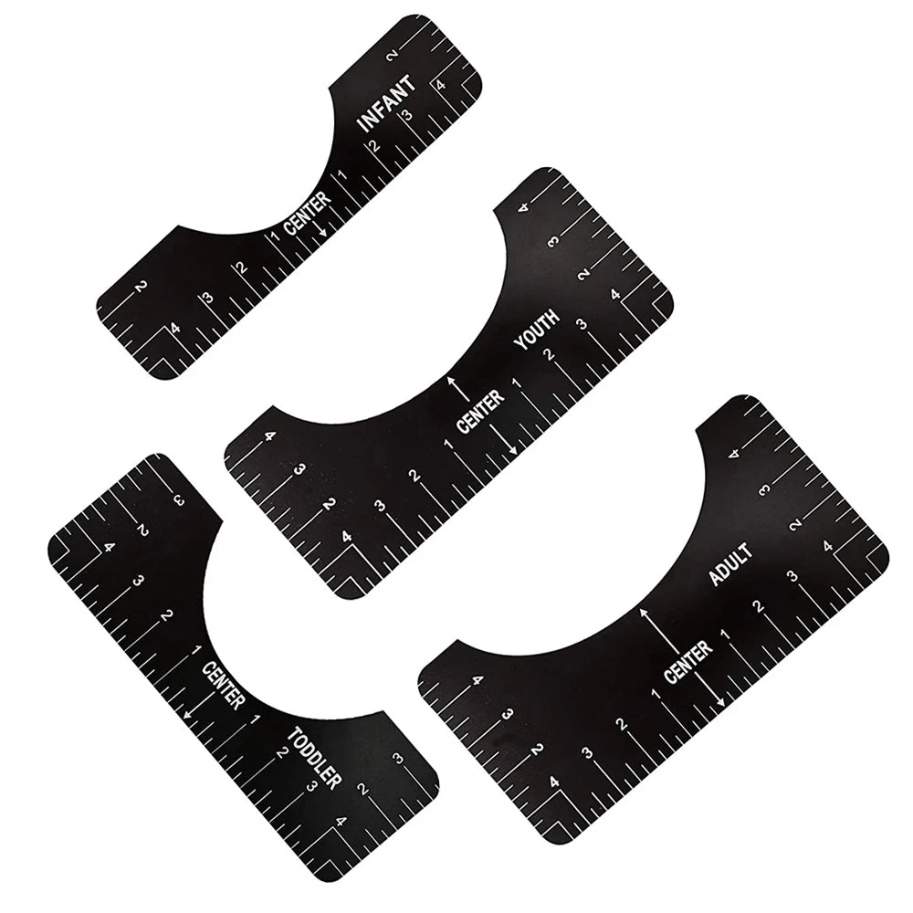 A set of black alignment rulers marked with age categories like Infant, Youth, and Adult.