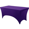 A purple stretch tablecloth set used for dining or event decor.