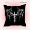 Black throw pillow cover featuring a white, intricate gothic cyber sigil design.