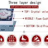 Three layer design showing top crystal velvet, middle foam cushiono, and bottom skid-proof layers.
