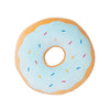 A light blue frosted doughnut-shaped plush pillow with colorful sprinkles.