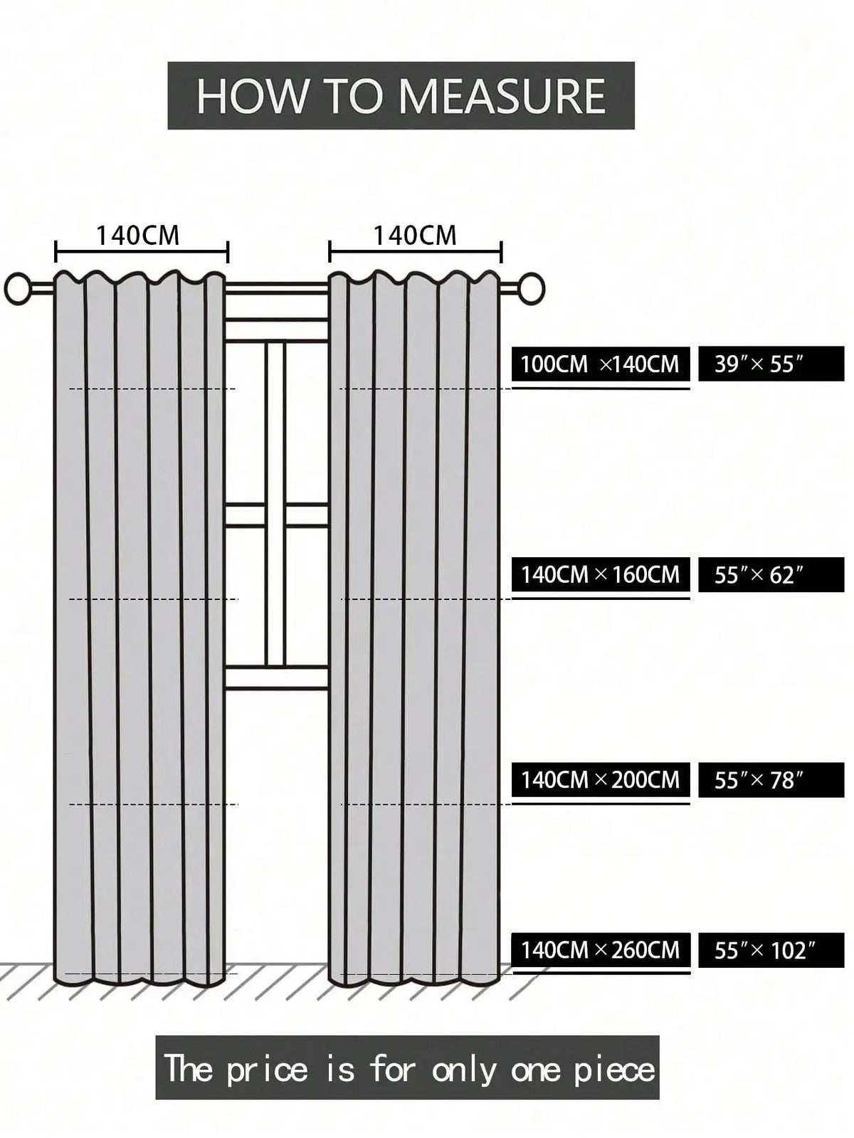 Diagram showing how to measure and hang a pair of gray sheer curtains for vintage decor