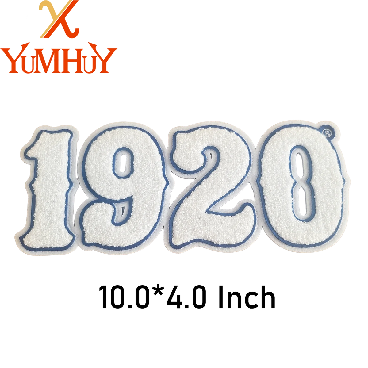 A white embroidered patch featuring the year 1920 with a decorative border.