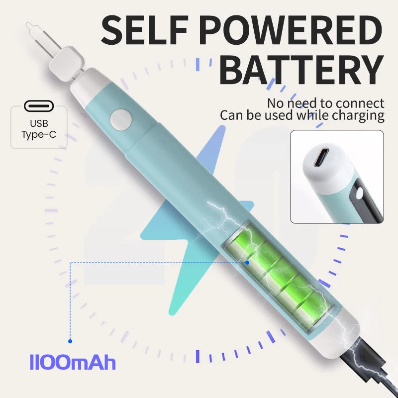A handheld soldering wax pen with a self-powered battery, showing its body and tip.