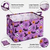 Purple Halloween storage basket with reinforced handles, featuring a durable fabric and large capacity for seasonal items.