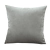 A square velvet throw pillow cover in a solid gray color.