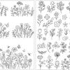 Black and white line art illustrations of various floral and botanical patterns for embroidery.