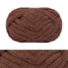 A close-up view of a dark brown hand-knitted wool finger line scarf in a tightly twisted yarn texture.